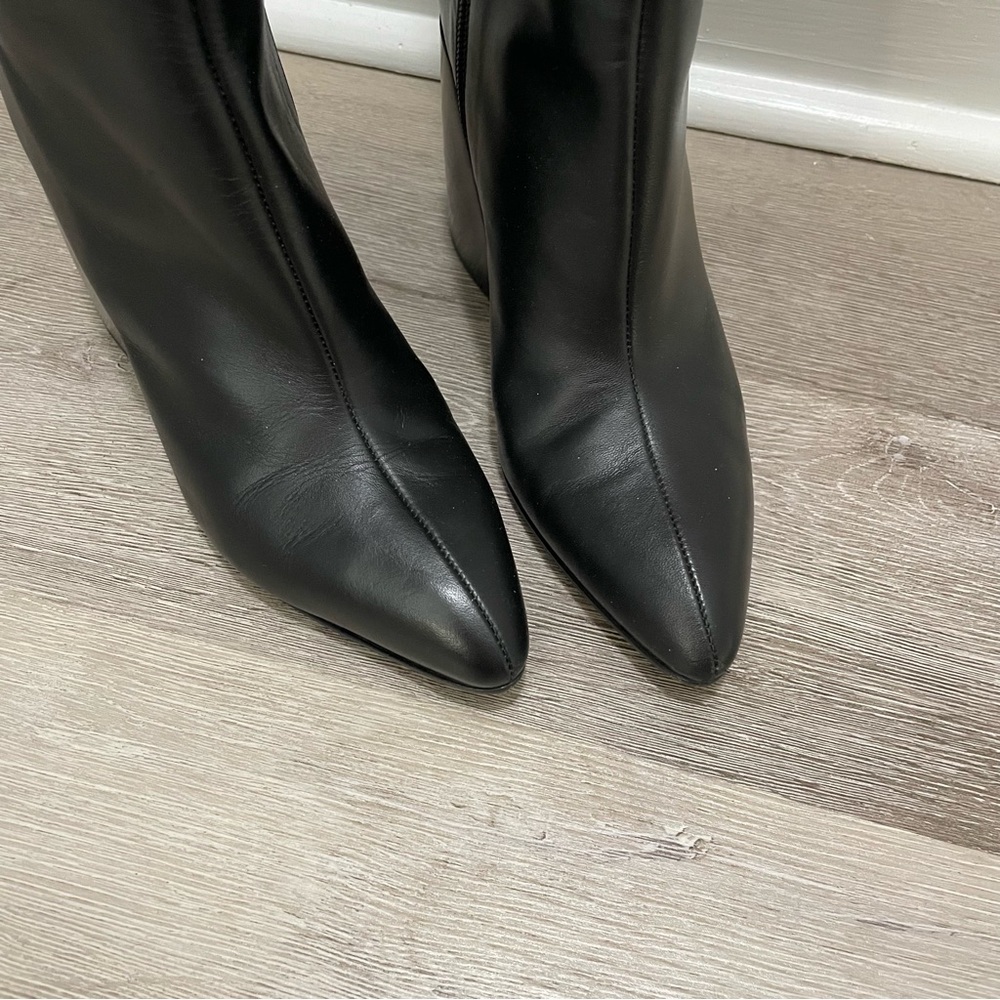 Chloe Wave Black Calf Smooth Leather Knee High Boots with Wave Heel 39 - Picture 5 of 14